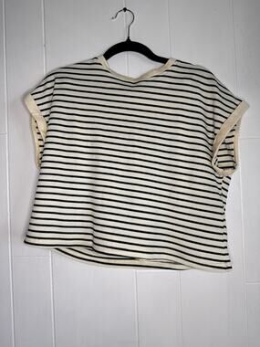 Black and Ivory striped T and shorts set medium
